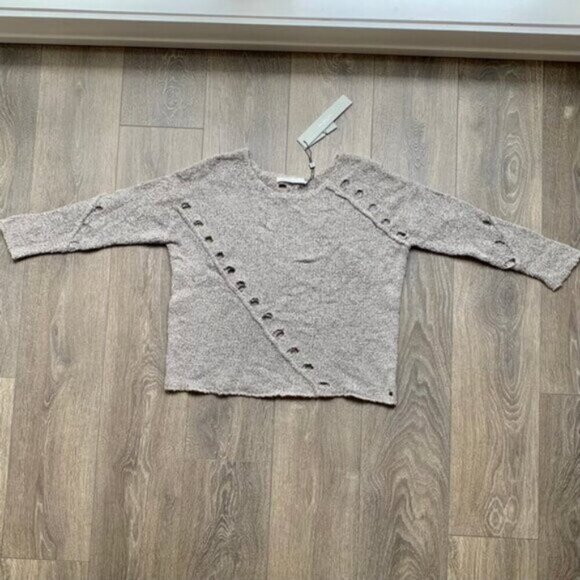 Anthropologie One Grey Day Grace Sweater Merino Alpaca Wool Knit Coastal Brown S - Picture 5 of 16